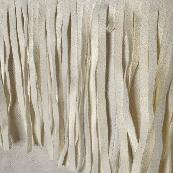 Boho Fringe Off White Western Jean Jacket Womens M Festival Hippie 70s Cowgirl - Picture 5 of 12